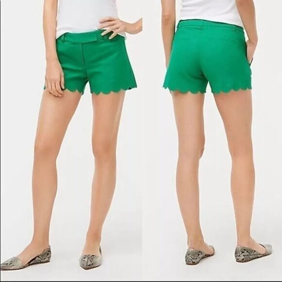 J. Crew Cotton Midrise Green Scalloped Shorts Size 8 - Picture 1 of 9